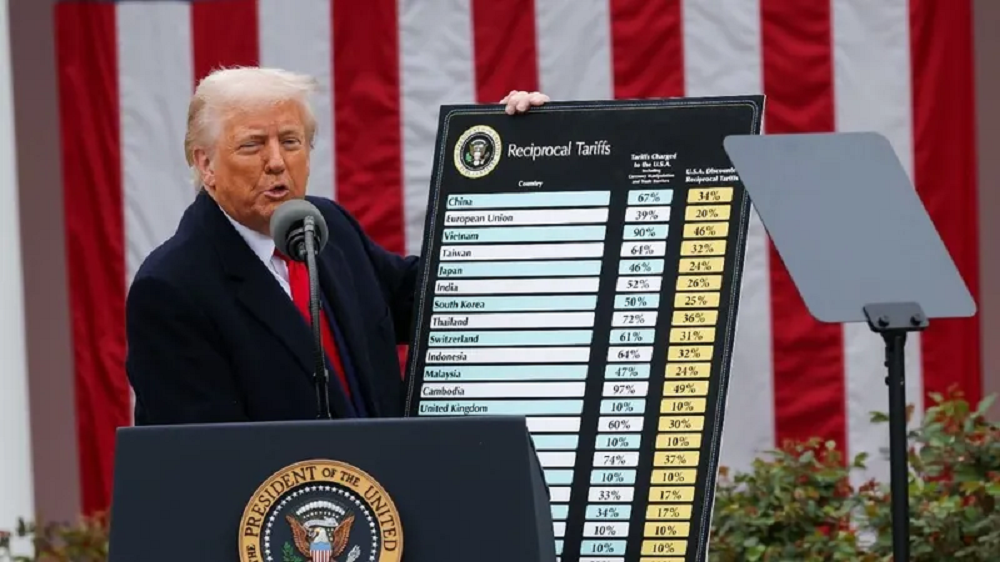 Donald Trump com tabela do 'tarifaço'