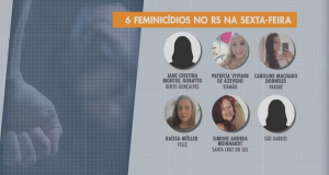Montagem de fotos e nomes das seis vítimas de casos de feminicídio recentes no RS e as cidades onde moravam
