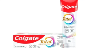 Caixa e creme dental Total Clean Mint, da marca Colgate