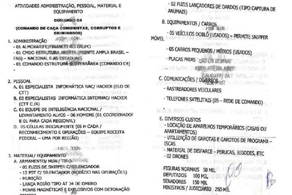 Documento apreendido pela Polícia Federal, com valores e serviços de quadrilha