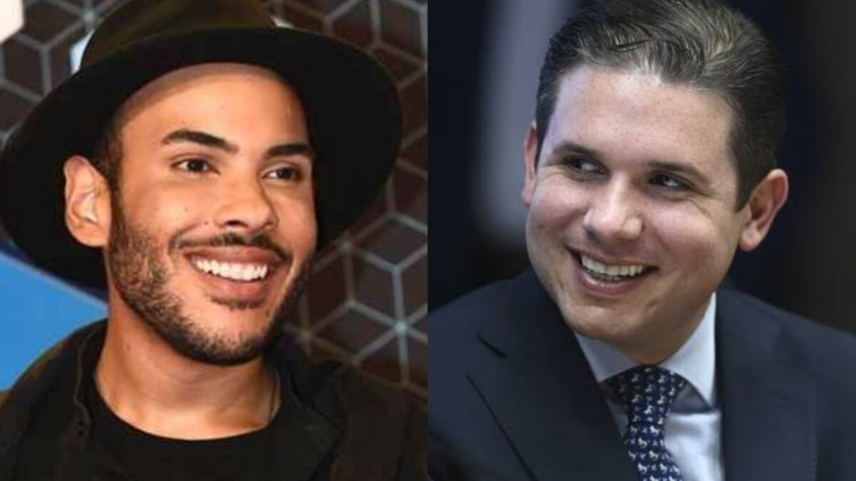 Montagem de fotos de Hugo Gloss e Hugo Motta sorrindo e olhando para o lado