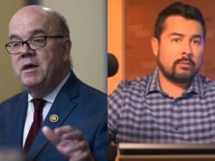 Montagem de fotos de O deputado democrata Jim McGovern e o jornalista brasileiro Paulo Figueiredo