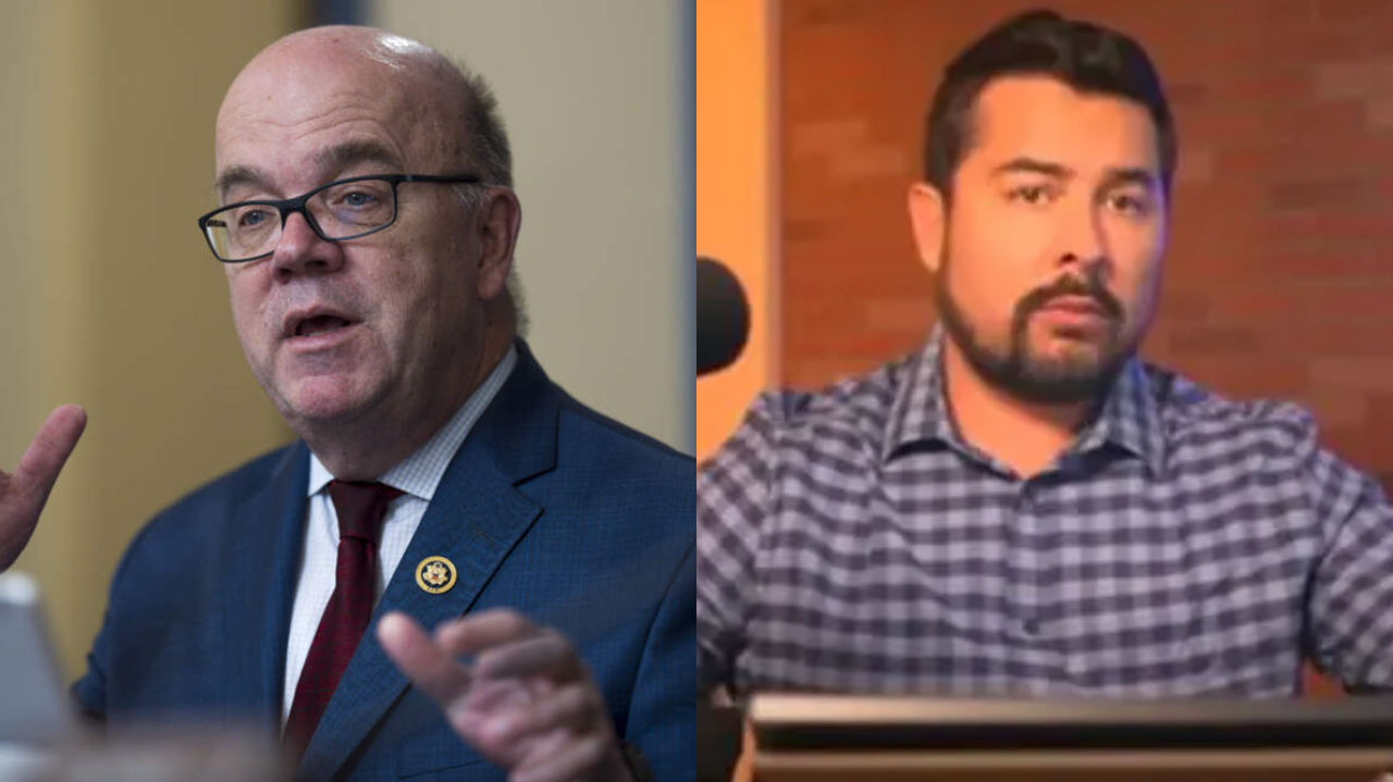 Montagem de fotos de O deputado democrata Jim McGovern e o jornalista brasileiro Paulo Figueiredo