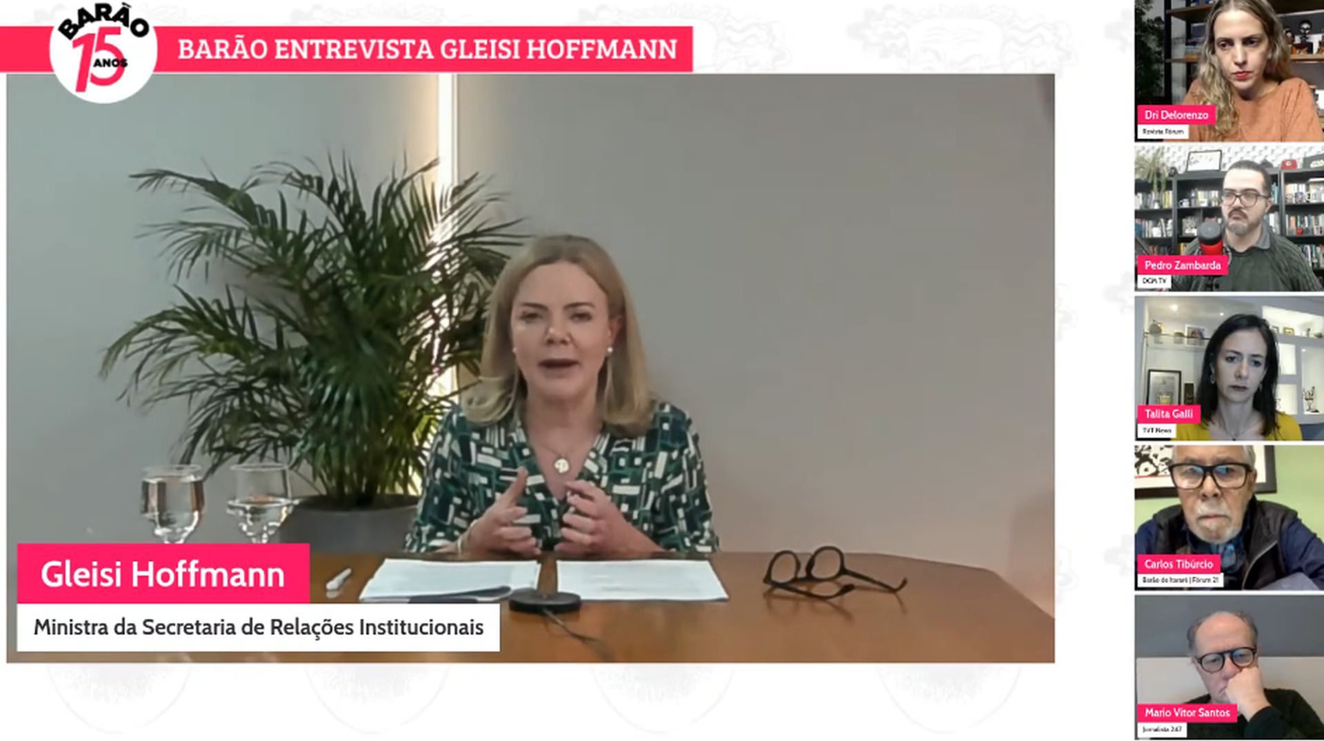 DCM participou de entrevista com Gleisi Hoffmann. Foto: Reprodução/YouTube