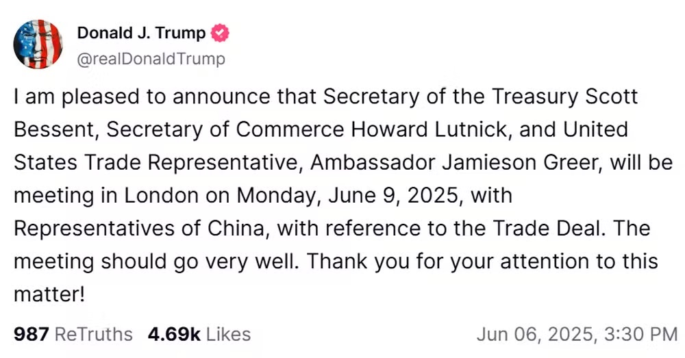 Print de postagem de Trump no Truth Social
