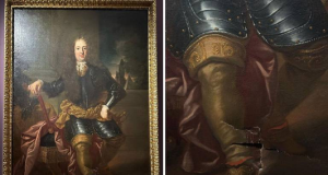 Montagem de duas fotos de pintura que retrata Ferdinando de Médici