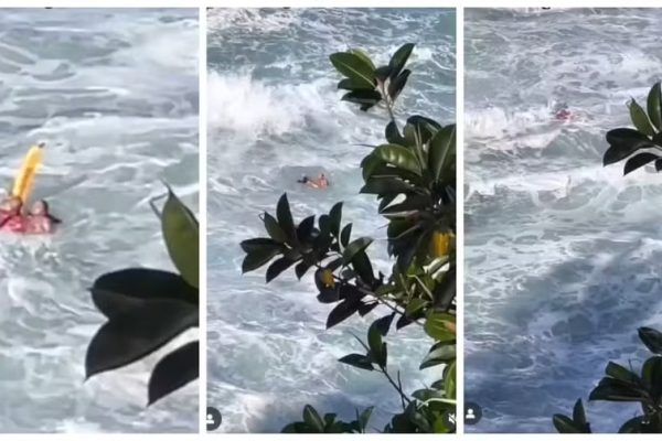 VÍDEO - Mulher cai no mar ao tirar fotos e é salva por bombeiros no RJ