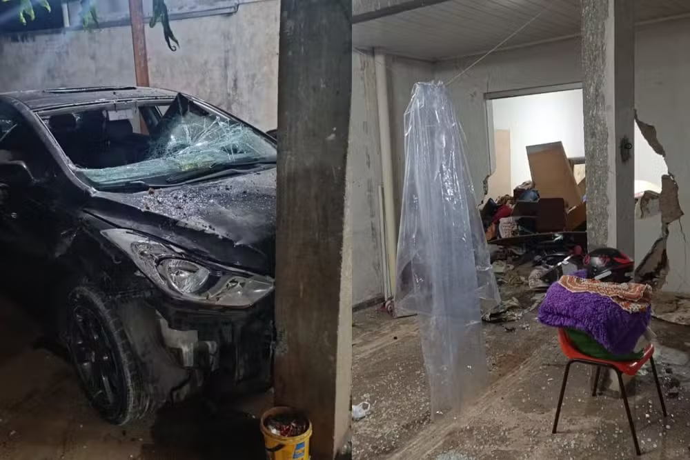Casa quebrada após homem jogar carro