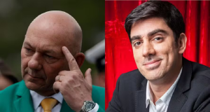 Montagem de fotos de empresário Luciano Hang contra Marcelo Adnet