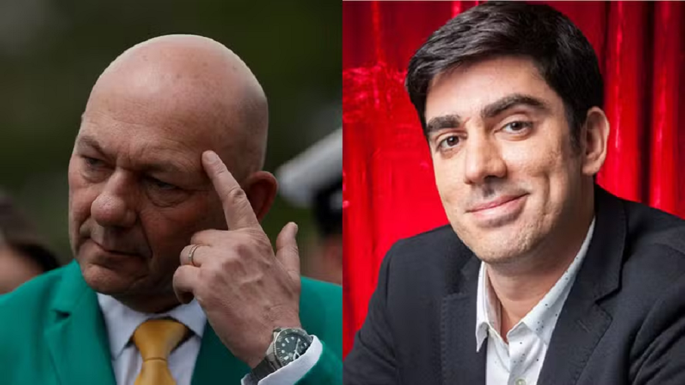Montagem de fotos de empresário Luciano Hang contra Marcelo Adnet