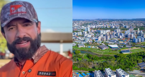 Montagem de fotos de Integrante do Legendários e a cidade de Caldas Novas