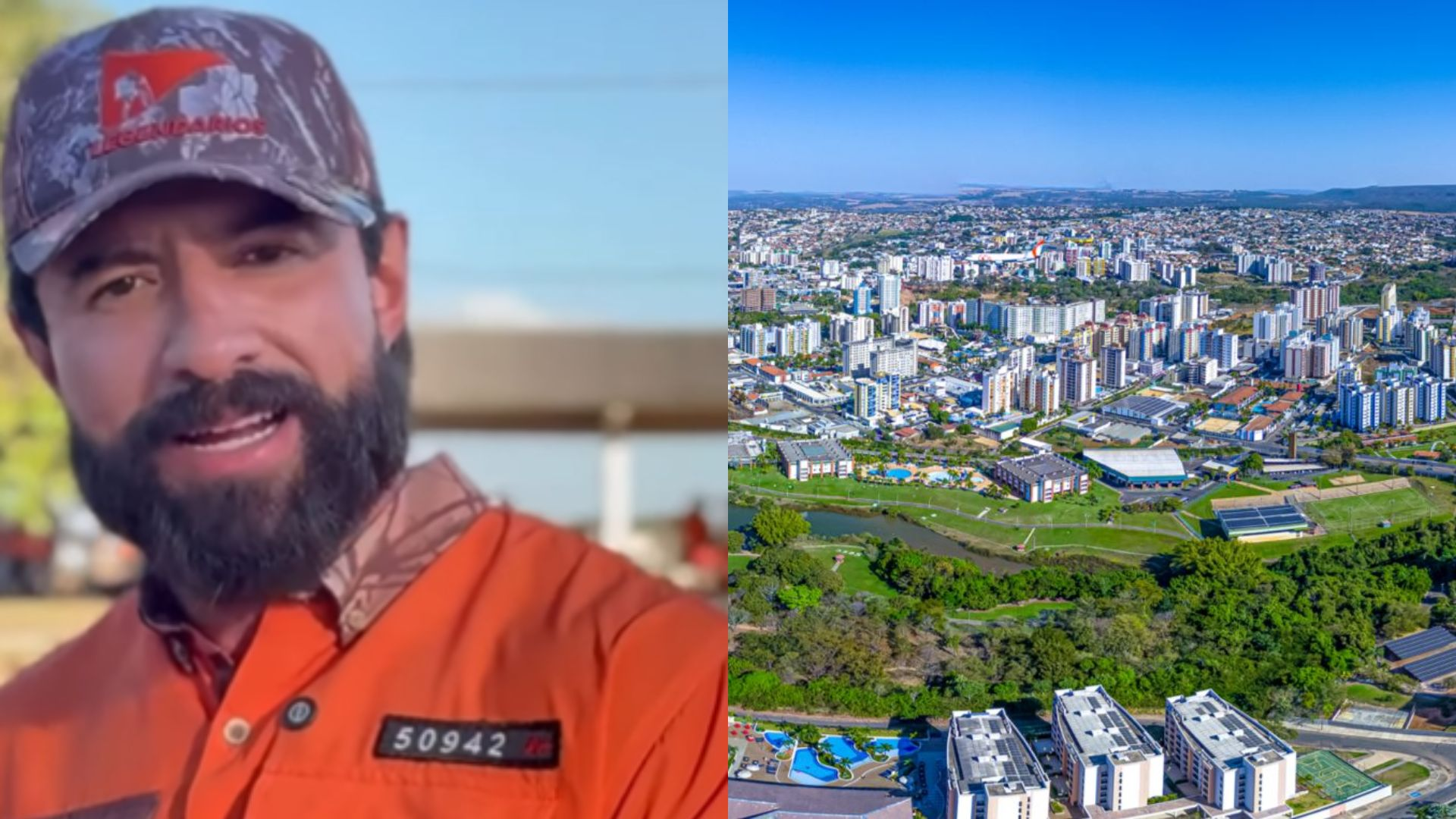 Montagem de fotos de Integrante do Legendários e a cidade de Caldas Novas