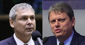 O líder do PT na Câmara dos Deputados, Lindbergh Farias (PT-RJ), e o governador do estado de São Paulo, Tarcísio de Freitas (Republicanos-SP)