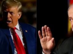 Montagem de fotos de Donald Trump gritando e Lula sereno