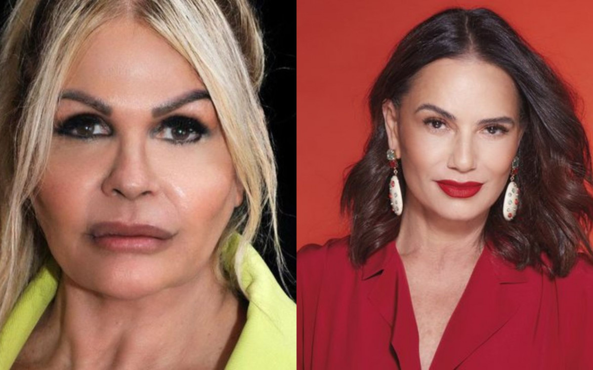 Montagem de fotos de Monique Evans e Luiza Brunet sérias
