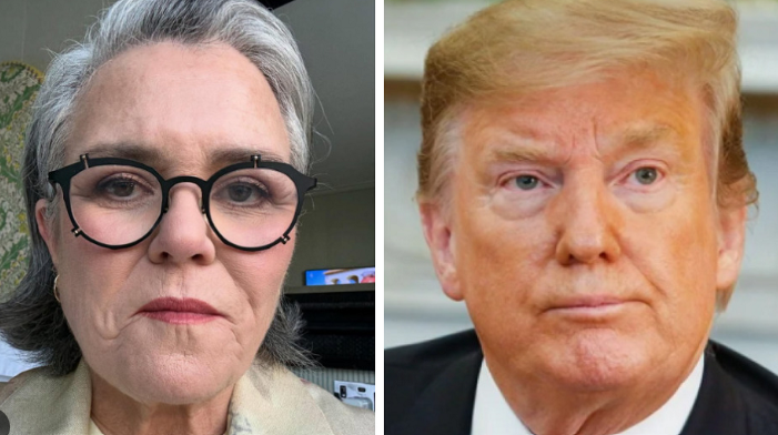 A artista americana Rosie O'Donnell e o presidente dos EUA Donald Trump. Fotomontagem: Reprodução