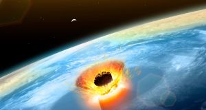 Imagem ilustrativa de asteroide atingindo planeta