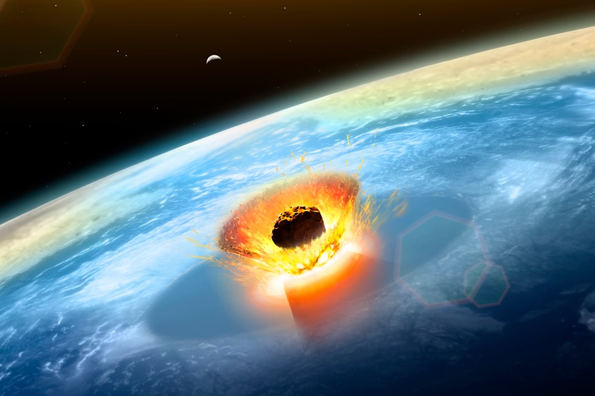 Imagem ilustrativa de asteroide atingindo planeta
