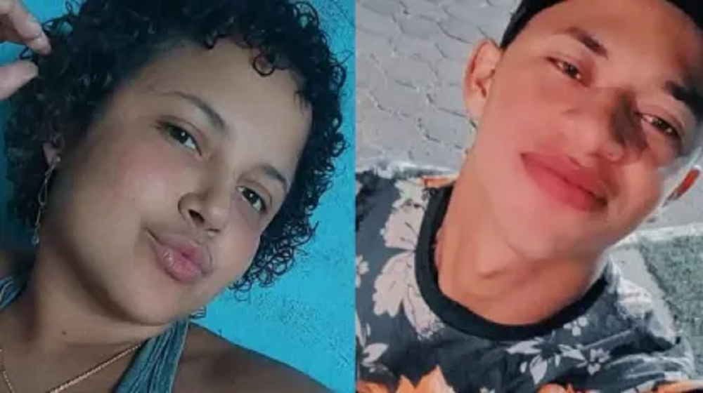 Montagem de duas fotos de Carolaynne Ferreira Santos e Jocicleberson de Jesus Rodrigues olhando para a câmera em selfies