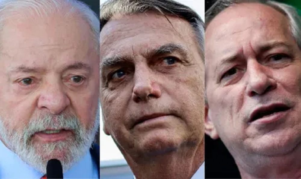 Montagem de fotos de Lula, Bolsonaro e Ciro Gomes