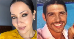 Montagem de fotos de Maytê Piragibe e Marlos Cruz, ela séria e ele sorrindo