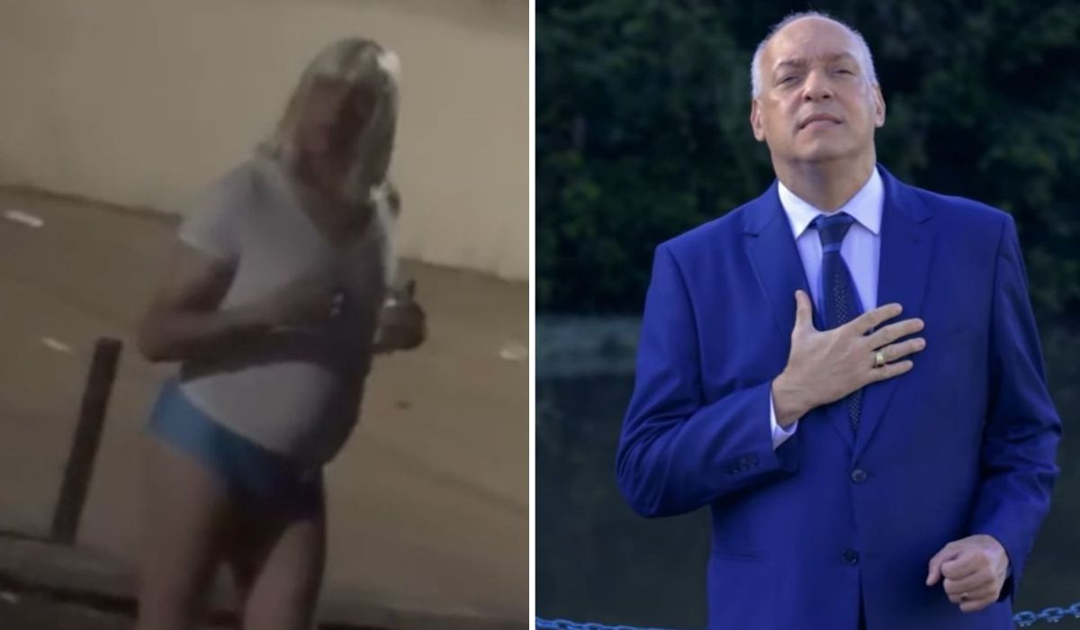 Montagem de fotos de pastor Eduardo Costa de calcinha e de terno e gravata