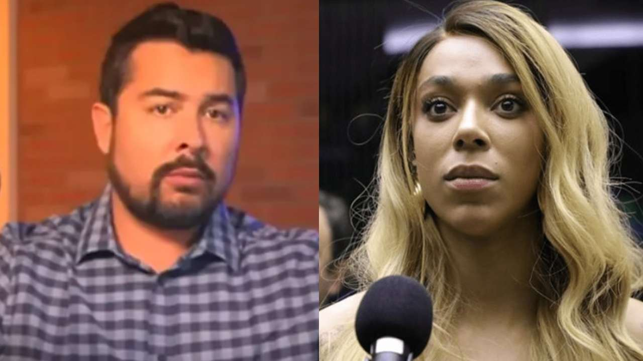 Montagem de fotos do jornalista Paulo Figueiredo e da deputada Erika Hilton (PSOL)