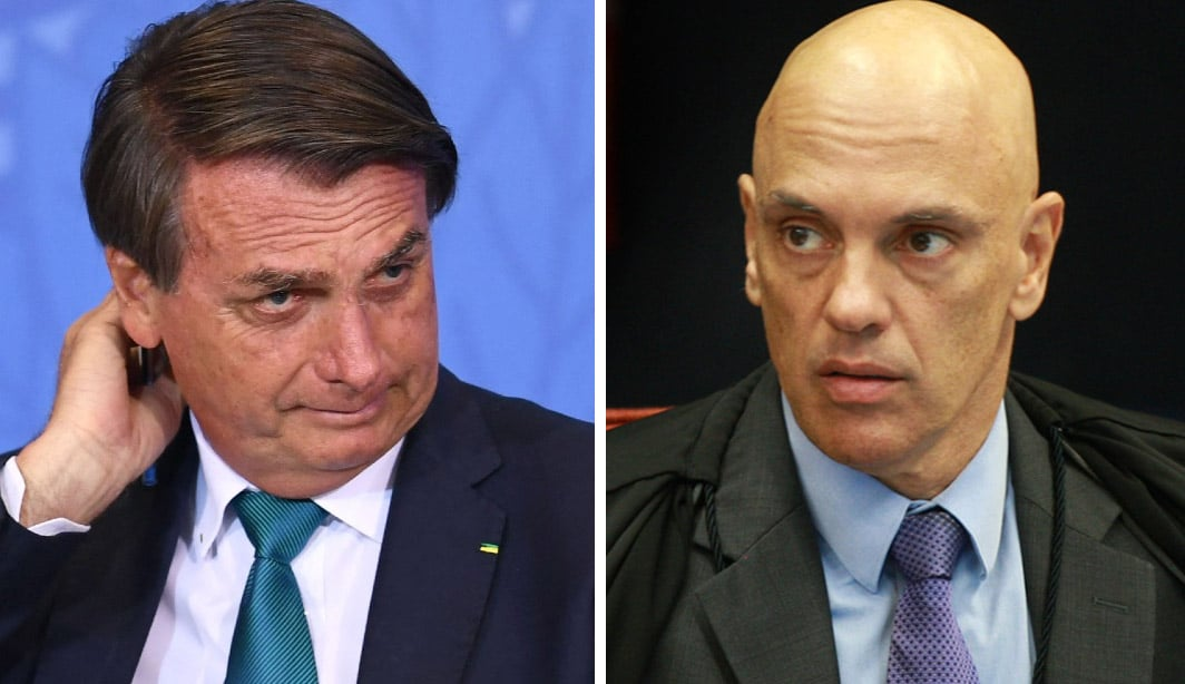 O ex-presidente Jair Bolsonaro (PL) e o ministro Alexandre de Moraes, do Supremo Tribunal Federal (STF), em montagem de fotos