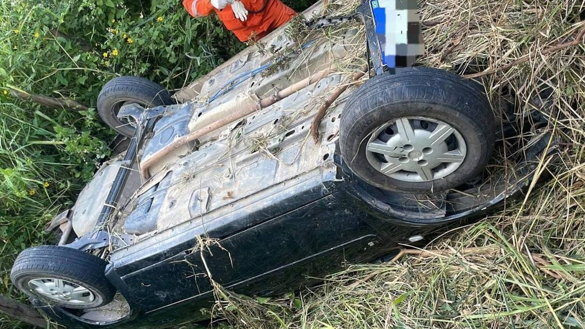 carro capotado no mato