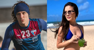 Montagem de fotos de O jogador David Luiz denunciou a assistente social Francisca Karollainy Barbosa Cavalcante
