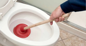 Vaso sanitário sendo desentupido