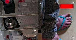 Montagem de fotos de geladeira e pés de Rejane Schumann