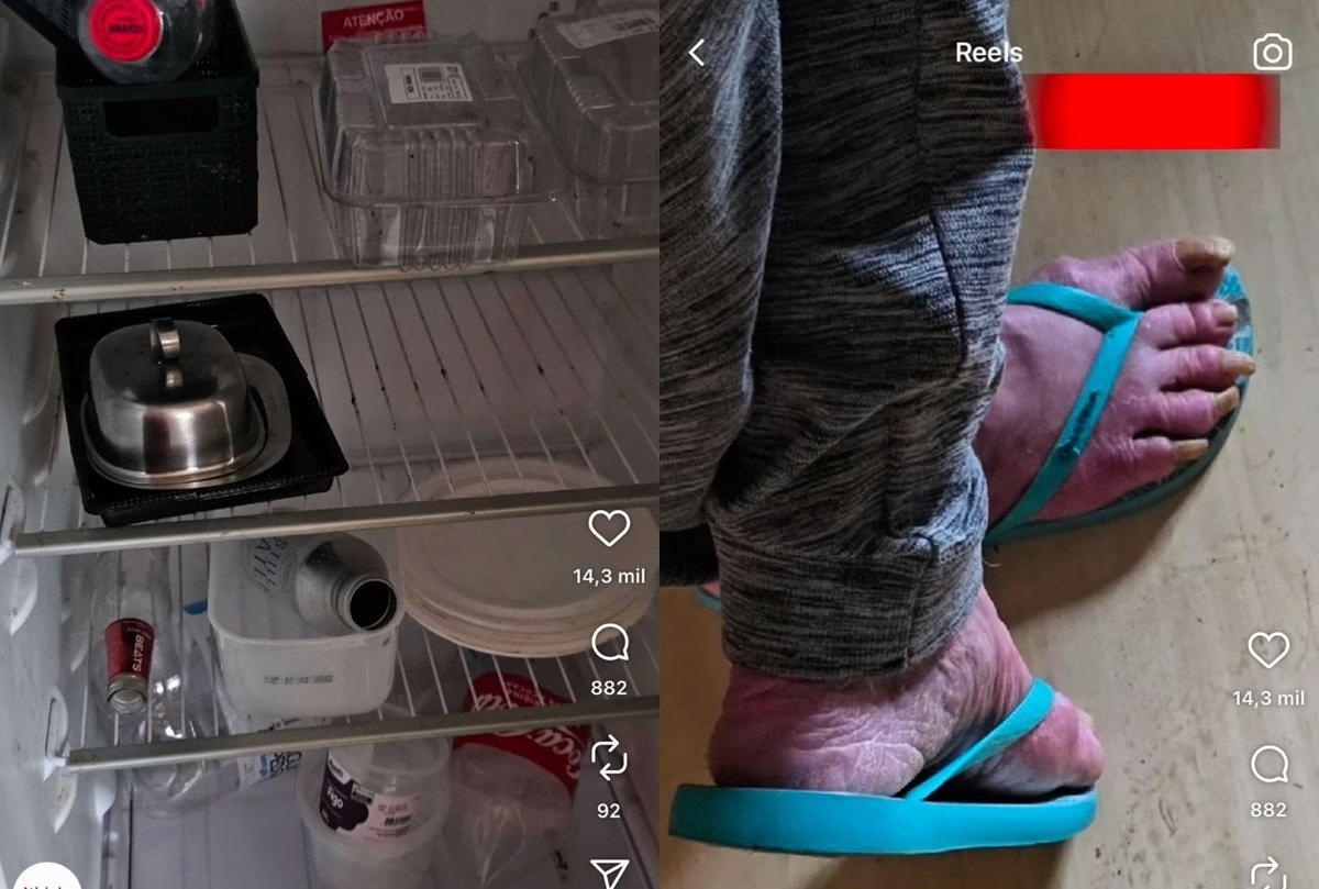 Montagem de fotos de geladeira e pés de Rejane Schumann