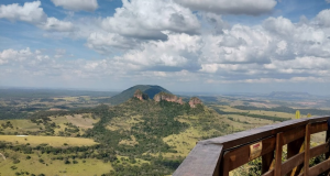 Paisagem verde e cerca de madeira