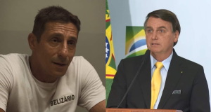 Montagem de fotos de Tuca Andrada e o ex-presidente Jair Bolsonaro, ambos sérios sem olhar para a câmera