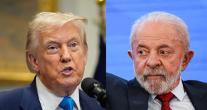 presidente dos Estados Unidos, Donald Trump, e Lula em montagem de duas fotos