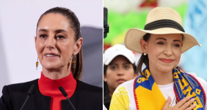 A presidente do México, Claudia Sheinbaum, e a líder opositora venezuelana, María Corina Machado, em montagem de duas fotos