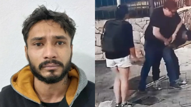 Lucas Brás, e o momento onde os criminosos agridem o advogado Luiz Pacheco. Fotomontagem: Reprodução