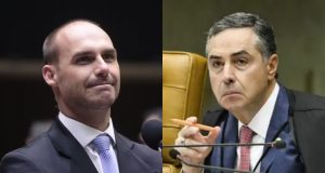 Montagem de fotos do deputado federal Eduardo Bolsonaro (PL-SP) e do ministro Luís Roberto Barroso