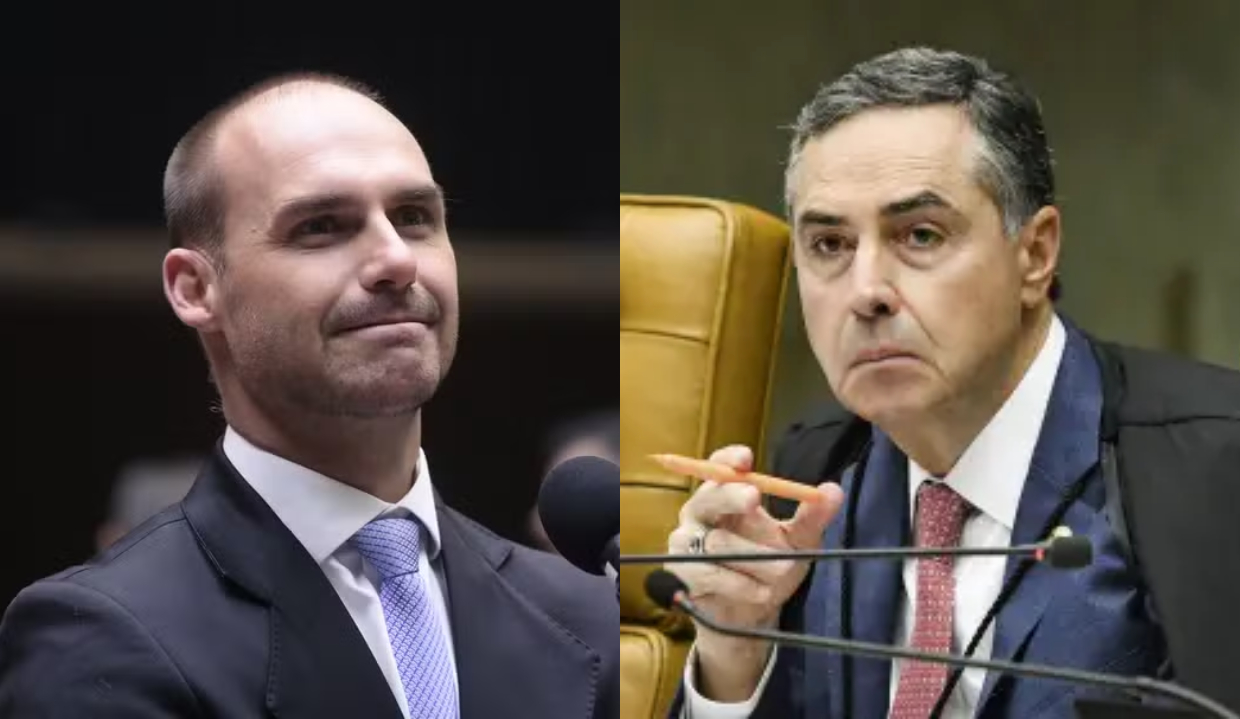 Montagem de fotos do deputado federal Eduardo Bolsonaro (PL-SP) e do ministro Luís Roberto Barroso