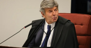 ministro Luiz Fux olhando para o lado e fazendo bico