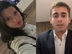 Montagem de fotos dA atriz Juliana Rosa e o deputado Nikolas Ferreira (PL-MG)
