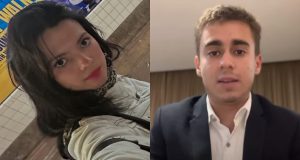 Montagem de fotos dA atriz Juliana Rosa e o deputado Nikolas Ferreira (PL-MG)