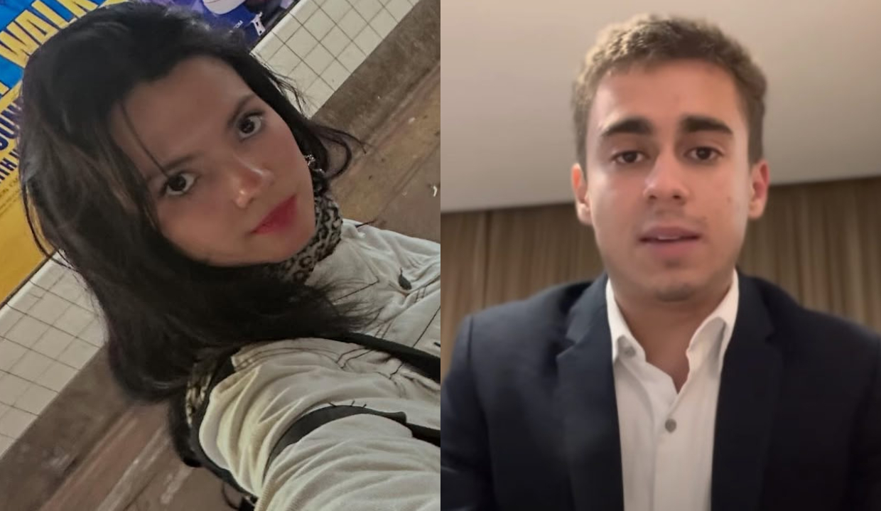 Montagem de fotos dA atriz Juliana Rosa e o deputado Nikolas Ferreira (PL-MG)