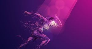 Arte de pessoa correndo em tons de roxo