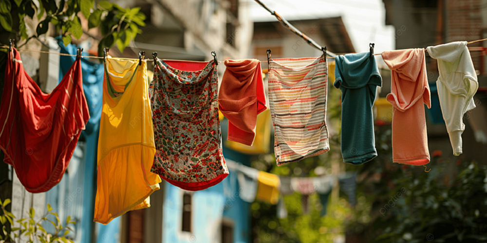 Roupas coloridas estendidas em varal