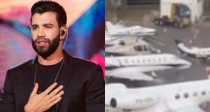 Montagem de fotos de Gusttavo Lima e aviões