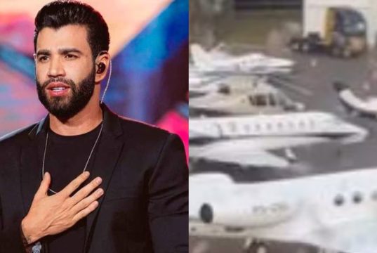 Montagem de fotos de Gusttavo Lima e aviões