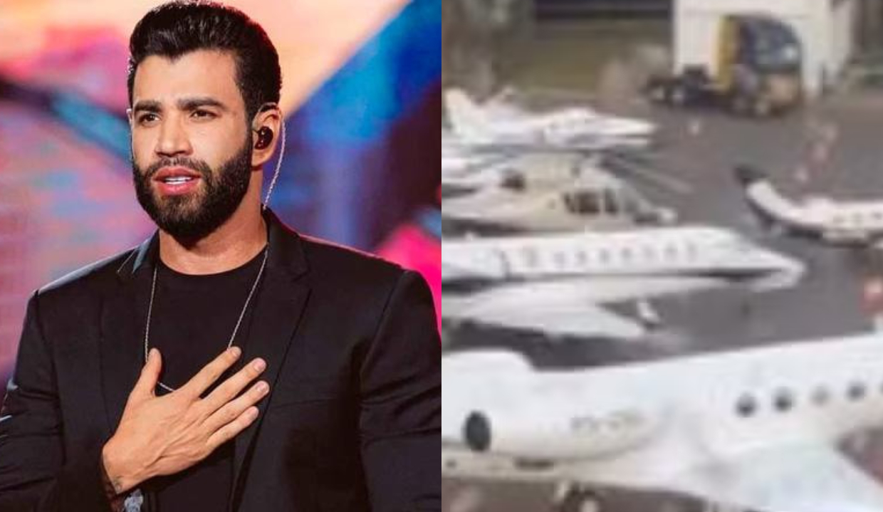 Montagem de fotos de Gusttavo Lima e aviões