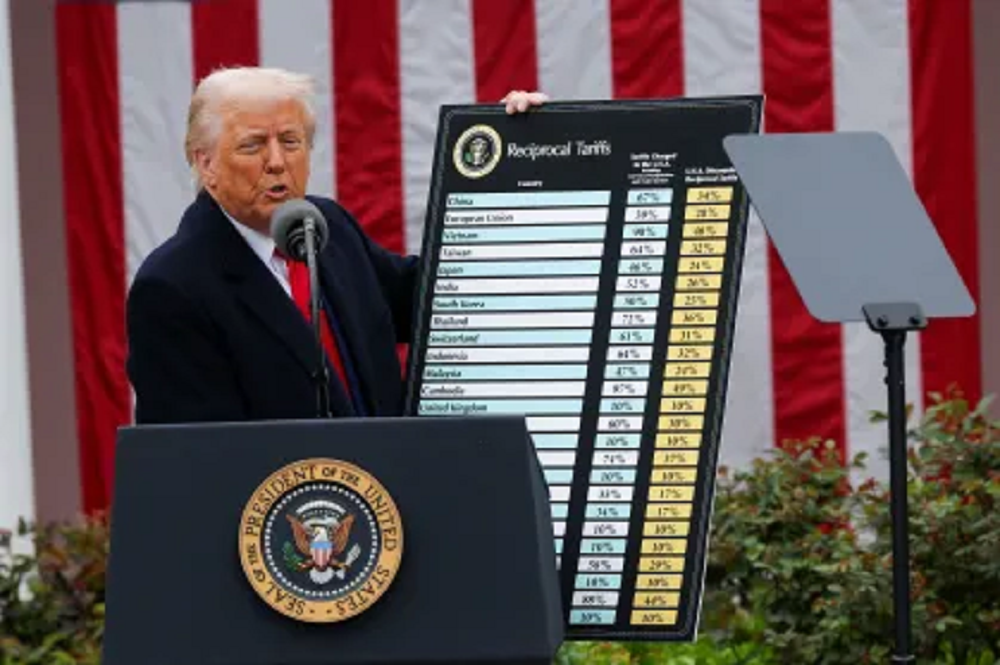 Donald Trump com tabela do tarifaço